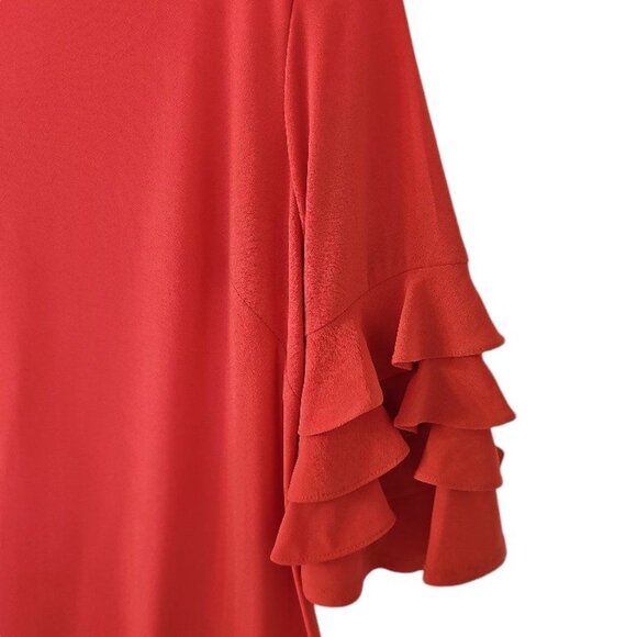 Gabby Style Orange Coral Midi‎ Shift Dress Bell Ruffle 3/4 Sleeve size 6 - Picture 10 of 16